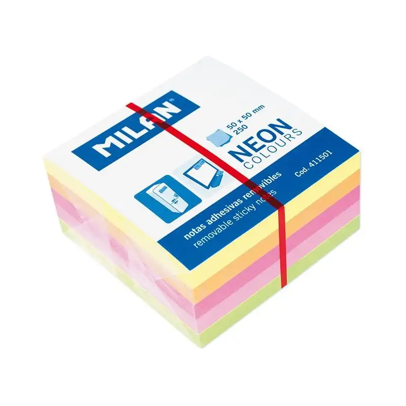 (411501) MILAN CUBO DE NOTAS ADHESIVAS 250 HOJAS 50X50 COLORES NEÓN