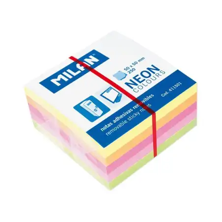 (411501) MILAN CUBO DE NOTAS ADHESIVAS 250 HOJAS 50X50 COLORES NEÓN