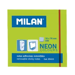 (85433) MILAN BLOC NOTAS ADHESIVAS REMOVIBLES 100H 76X76 VERDE FLUORESCENTE