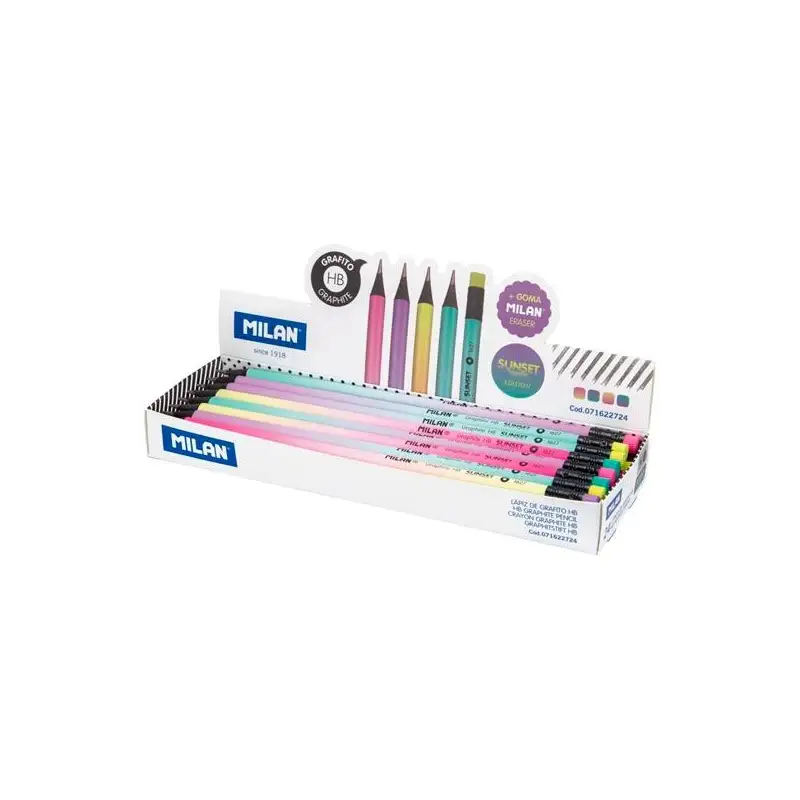 (071622724) MILAN LÁPICES CON GOMA SUNSET GRAFITO HB C/SURTIDOS - CAJA 24 UNIDADES-