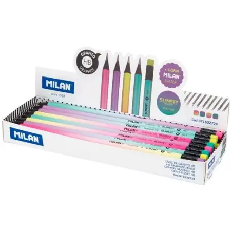 (071622724) MILAN LÁPICES CON GOMA SUNSET GRAFITO HB C/SURTIDOS - CAJA 24 UNIDADES-
