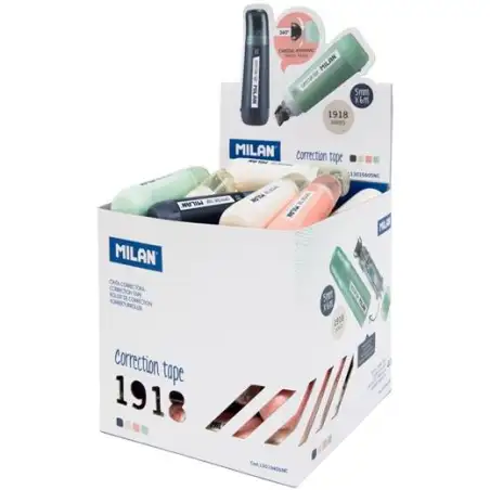 (1301940SNC) MILAN CINTA CORRECTORA CILÍNDRICA 5MMX6M SERIE 1918 CUBO EXPOSITOR 40 UD C/SURTIDOS