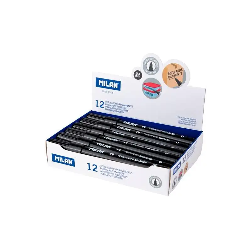 (16429122) MILAN ROTULADOR PERMANENTE PUNTA REDONDA Ø4MM NEGRO CAJA 12 UD