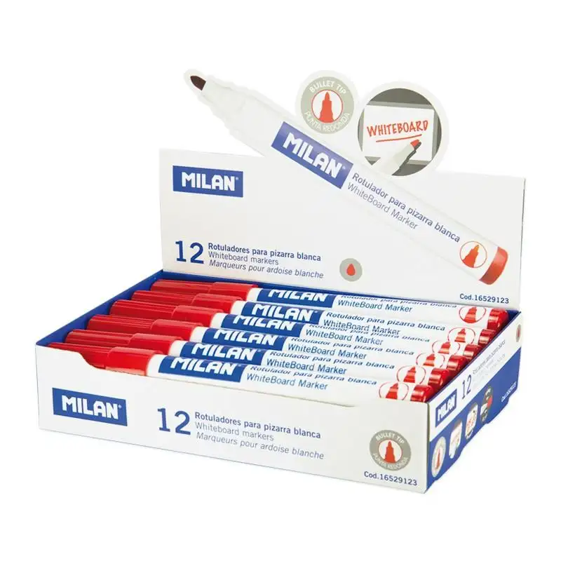 (16529123) MILAN ROTULADOR PIZARRA BLANCA PUNTA REDONDA ROJO CAJA 12 UD