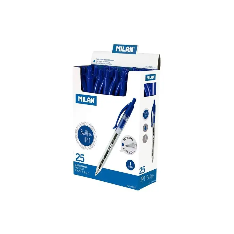 (17651225) MILAN BOLÍGRAFO P1 CUERPO TRANSPARENTE AZUL -CAJA 25U-