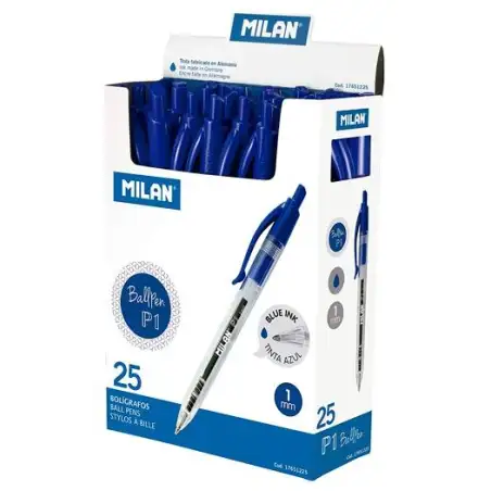 (17651225) MILAN BOLÍGRAFO P1 CUERPO TRANSPARENTE AZUL -CAJA 25U-
