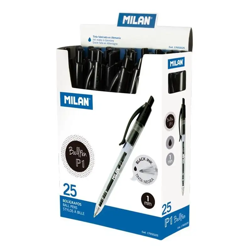 (17652225) MILAN BOLÍGRAFO P1 CUERPO TRANSPARENTE NEGRO -CAJA 25U-