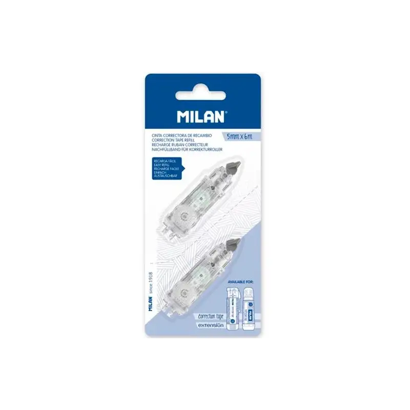(BWM10467) MILAN RECAMBIO CINTA CORRECTORA CILÍNDRICA Y EXTENSIÓN 5MMX6M BLÍSTER 2 UD