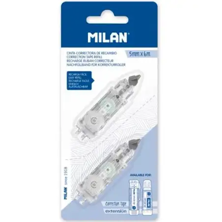 (BWM10467) MILAN RECAMBIO CINTA CORRECTORA CILÍNDRICA Y EXTENSIÓN 5MMX6M BLÍSTER 2 UD
