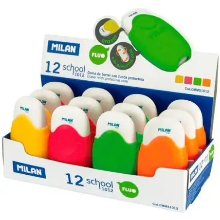(CMMS1012) MILAN GOMA CON FUNDA PROTECTORA SCHOOL ACID CAJA EXPOSITORA 12 C/SURTIDOS