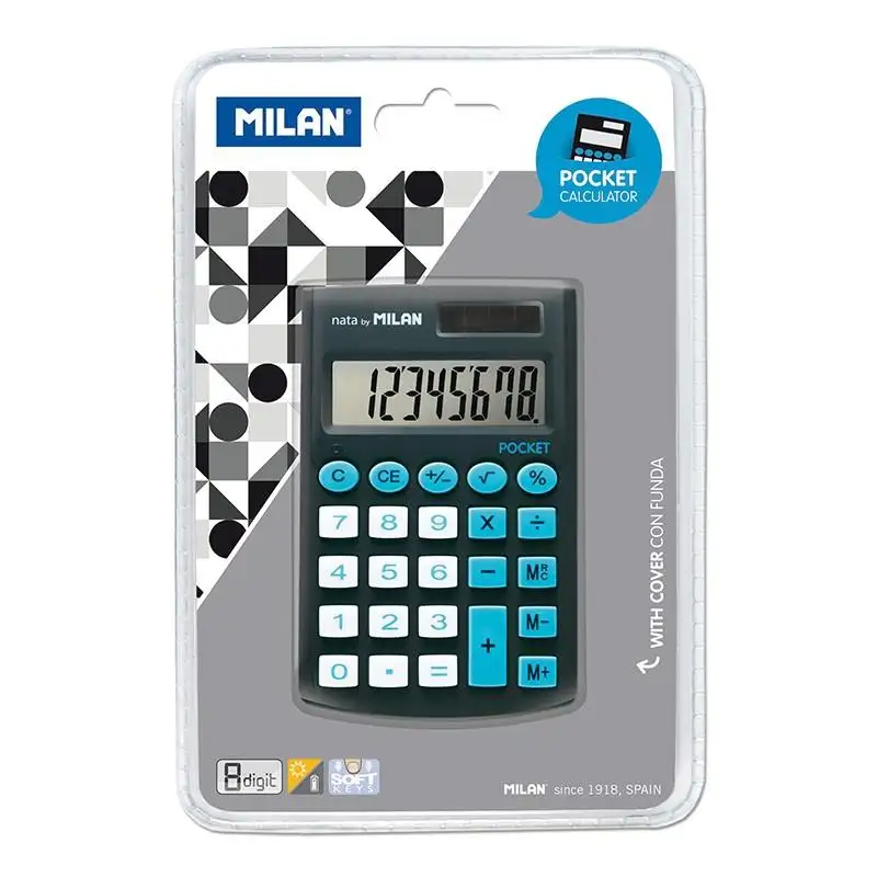 (150908KBL) MILAN CALCULADORA POCKET 8 DIGITOS DUAL BLISTER NEGRO