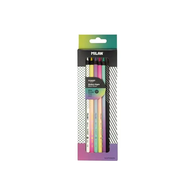 (071522206) MILAN LÁPICES DE COLORES MINA GRUESA SUNSET MADERA NEGRA ESTUCHE 6 UD C/SURTIDOS