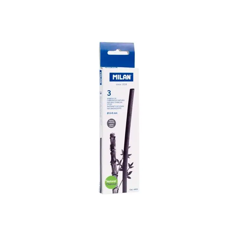 (4403) MILAN CARBONCILLO NATURAL CILÍNDRICO Ø6-8MM X 15CM CAJA DE 3 BARRITAS