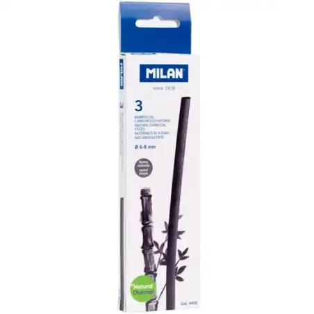 (4403) MILAN CARBONCILLO NATURAL CILÍNDRICO Ø6-8MM X 15CM CAJA DE 3 BARRITAS