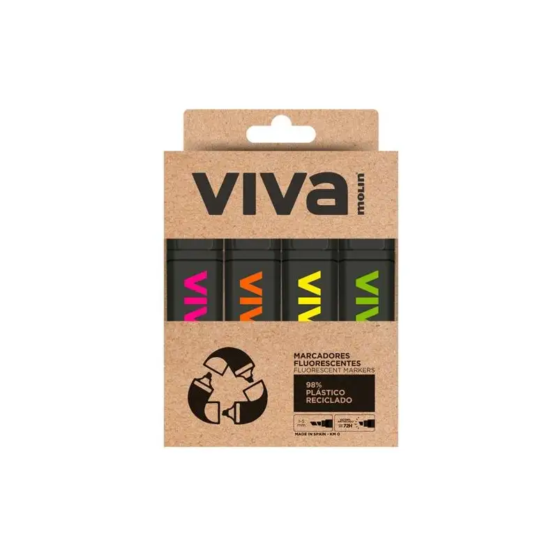 (RTF240-04W-E) MOLIN MARCADOR FLUORESCENTE VIVA ECO C/SURTIDOS ESTUCHE 4 UD