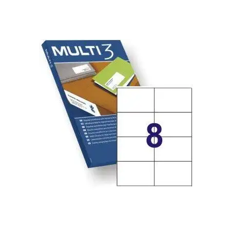 (04712) MULTI-3 ETIQUETAS ADHESIVAS 105X74MM INKJET/LÁSER C/RECTOS 8 X 100H BLANCO