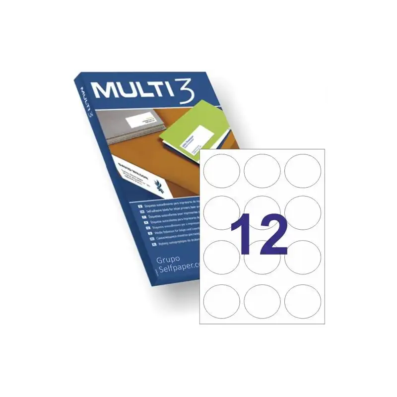 (10489) MULTI-3 ETIQUETAS ADHESIVAS CIRCULARES Ø60MM INKJET/LÁSER 12 X 100H BLANCO