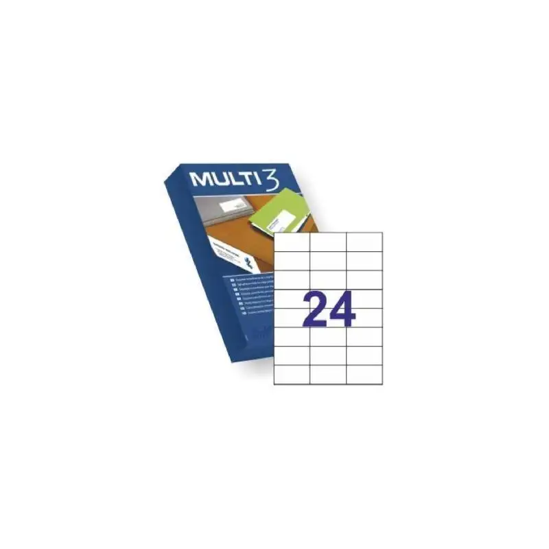 (10518) MULTI-3 ETIQUETAS ADHESIVAS 70X37MM INKJET/LÁSER CANTOS RECTOS 24 X 500H BLANCO