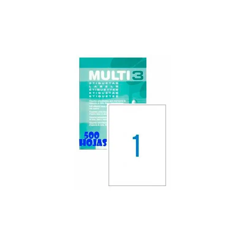 (10533) MULTI-3 ETIQUETAS ADHESIVAS 210X297MM INKJET/LÁSER C/RECTOS 1 X 500H BLANCO