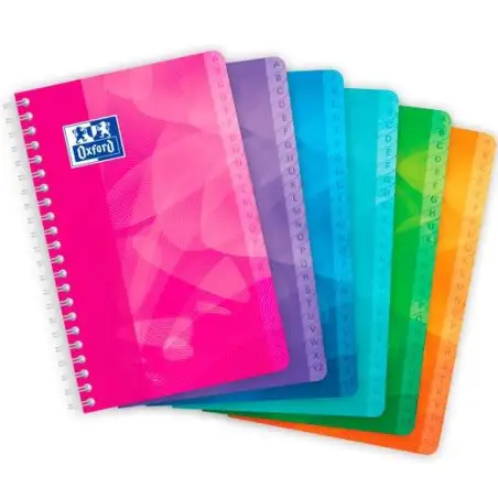 (400080692) OXFORD CUADERNO ÍNDICE ALFABÉTICO C/ESPIRAL 50H 11X17CM 90GR 5X5MM TAPA PLÁSTICO LAGOON C/SURTIDOS
