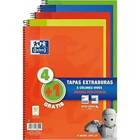 (400122761) OXFORD CUADERNO ESPIRAL WRITE&ERASE 80H FOLIO 4X4MM C/MARGEN TAPA EXTRADURA PACK 4+1 UD C/SURTIDOS VIVOS