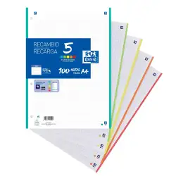 (400148310) OXFORD RECAMBIO CLASSIC 100H + 20H GRATIS A4 SUELTAS 90GR 5X5MM 4 TALADROS 5 BANDAS COLORES VIVOS