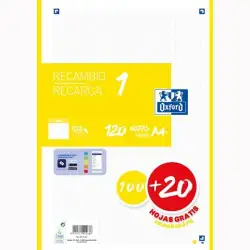 (400158160) OXFORD RECAMBIO CLASSIC 120 HOJAS  A4 SUELTAS 90GR 5X5MM 4 TALADROS 1 BANDA COLOR AMARILLO