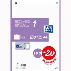 (400158164) OXFORD RECAMBIO CLASSIC 120 HOJAS A4 SUELTAS 90GR 5X5MM 4 TALADROS 1 BANDA COLOR MALVA