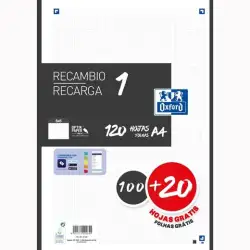(400158165) OXFORD RECAMBIO CLASSIC 120 HOJAS A4 SUELTAS 90GR 5X5MM 4 TALADROS 1 BANDA COLOR NEGRO