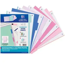 (400159036) OXFORD JUEGO SEPARADORES 5 POSICIONES PP 500 MICRAS A4 C/SURTIDOS PASTEL