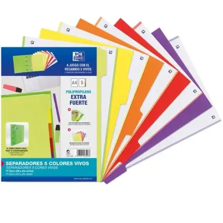 (400159037) OXFORD JUEGO SEPARADORES 5 POSICIONES PP 500 MICRAS A4 C/SURTIDOS VIVOS