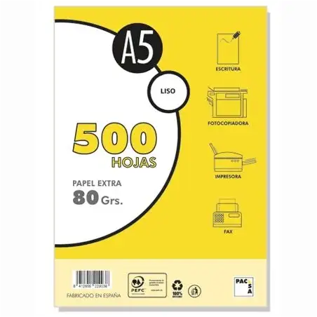 (22003) PACSA PAQUETE PAPEL EXTRA 500H A5 80GR LISO SIN TALADROS BLANCO