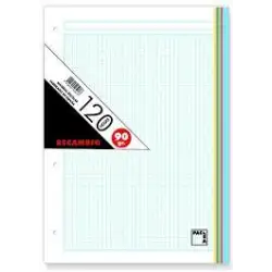 (21180) PACSA RECAMBIO 120H A4 90GR 5X5 + GRECA 4 TALADROS 5 BANDAS COLORES