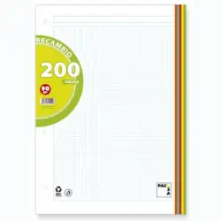 (21190) PACSA RECAMBIO 200H A4 90GR 5X5 + GRECA 4 TALADROS 5 BANDAS COLORES