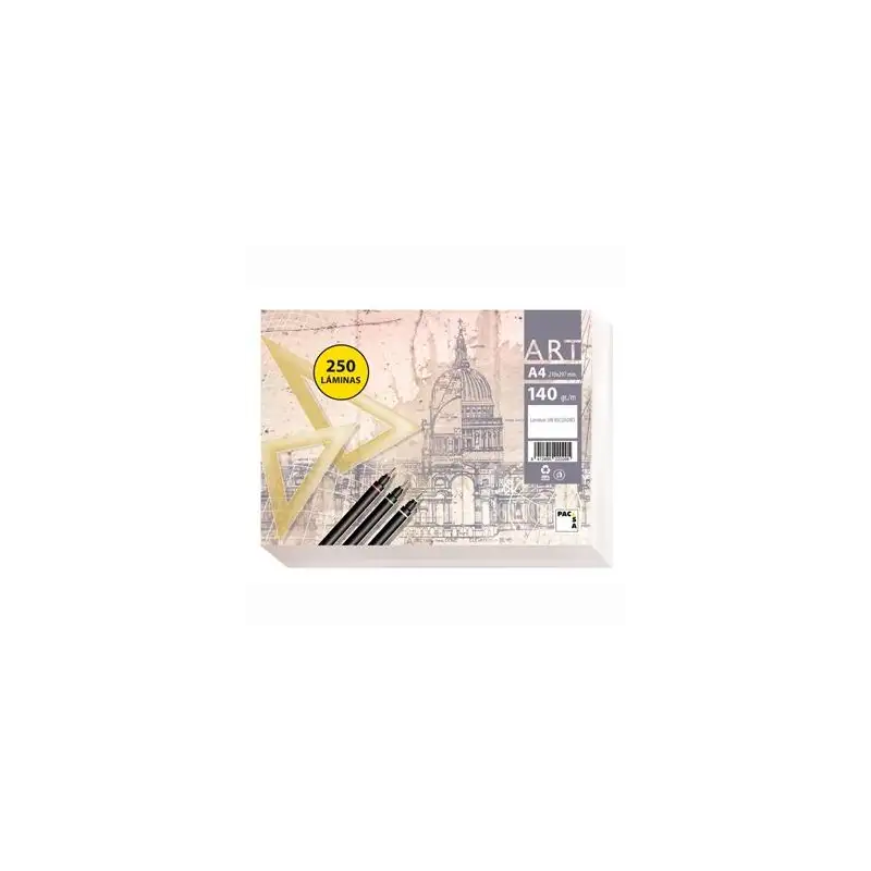 (22020) PACSA PAPEL DE DIBUJO SERIE ART PAQUETE 250 LÁMINAS A4 140GR LISO SIN RECUADRO BLANCO