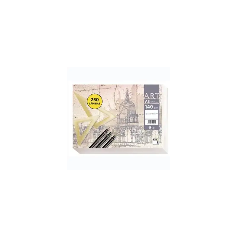 (22021) PACSA PAPEL DE DIBUJO SERIE ART PAQUETE 250 LÁMINAS A3 140GR LISO SIN RECUADRO BLANCO