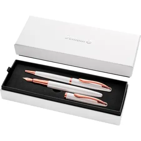 (400189916) PELIKAN SET BOLÍGRAFO + ESTILOGRÁFICA JAZZ NOBLE ELEGANCE TINTA AZUL COLOR PERLA ESTUCHE DE REGALO