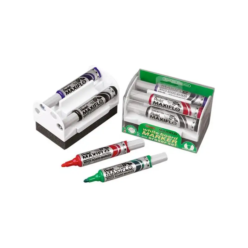 (MWL5S-4N) PENTEL MARCADORES PIZARRA BLANCA MAXIFLÓ C/SURTIDOS SET 4 UD + BORRADOR MAGNÉTICO