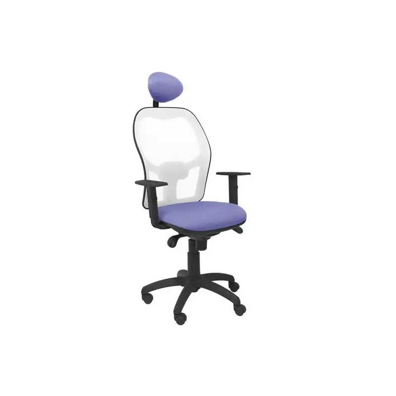 (15SBBALI261C) PIQUERAS Y CRESPO SILLA JORQUERA SINCRO BRAZOS REG. CABECERO REFUERZO LUMBAR MALLA BLANCO/TEJIDO BALI AZUL CLARO