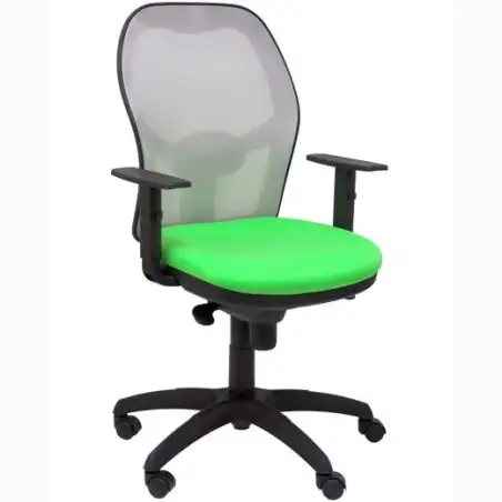(15SGRBALI22) PIQUERAS Y CRESPO SILLA JORQUERA SINCRO BRAZOS REG. REFUERZO LUMBAR MALLA GRIS/TEJIDO BALI VERDE PISTACHO