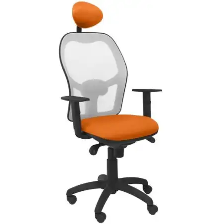 (15SGRBALI308C) PIQUERAS Y CRESPO SILLA JORQUERA SINCRO BRAZOS REG. CABECERO REFUERZO LUMBAR MALLA GRIS/TEJIDO BALI NARANJA