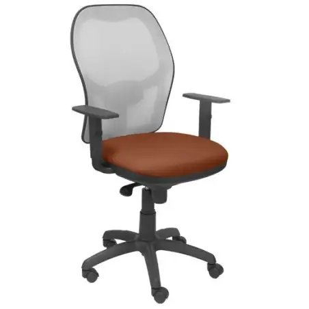(15SGRBALI363) PIQUERAS Y CRESPO SILLA JORQUERA SINCRO BRAZOS REG. REFUERZO LUMBAR MALLA GRIS/TEJIDO BALI MARRÓN