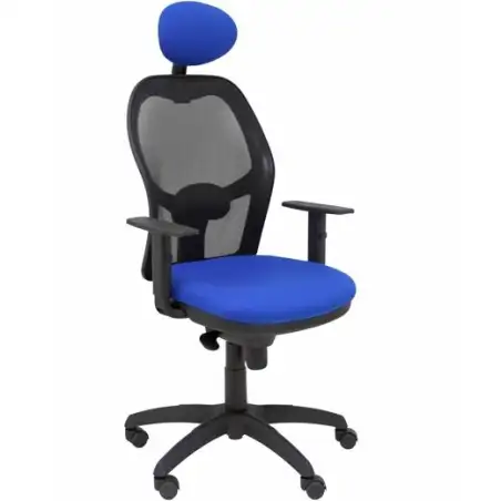 (15SNBALI229C) PIQUERAS Y CRESPO SILLA JORQUERA SINCRO BRAZOS REG. CABECERO REFUERZO LUMBAR MALLA NEGRO/TEJIDO BALI AZUL