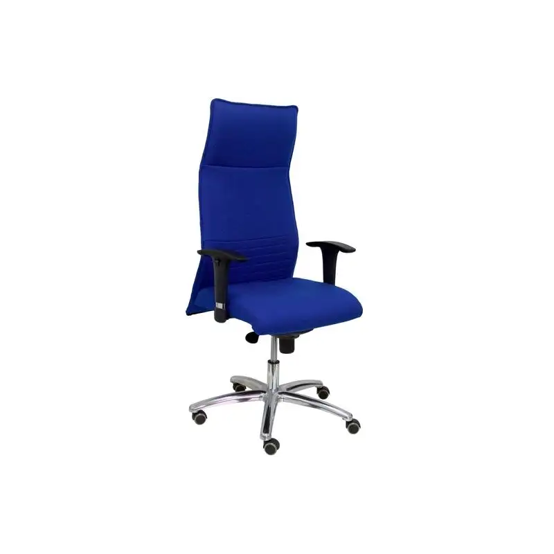 (206SBALI229) PIQUERAS Y CRESPO SILLÓN DE DIRECCIÓN ALBACETE GIRATORIO SINCRO BRAZOS REG. RUEDAS DE PARQUÉ TEJIDO BALI AZUL