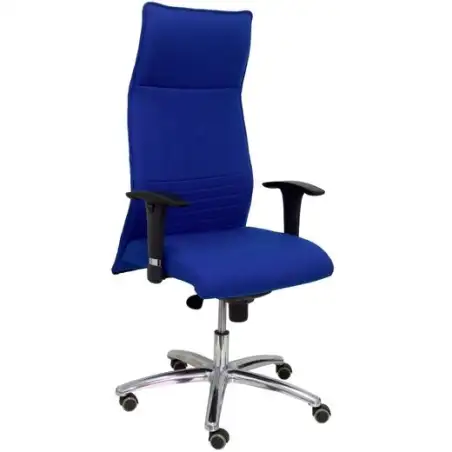 (206SBALI229) PIQUERAS Y CRESPO SILLÓN DE DIRECCIÓN ALBACETE GIRATORIO SINCRO BRAZOS REG. RUEDAS DE PARQUÉ TEJIDO BALI AZUL