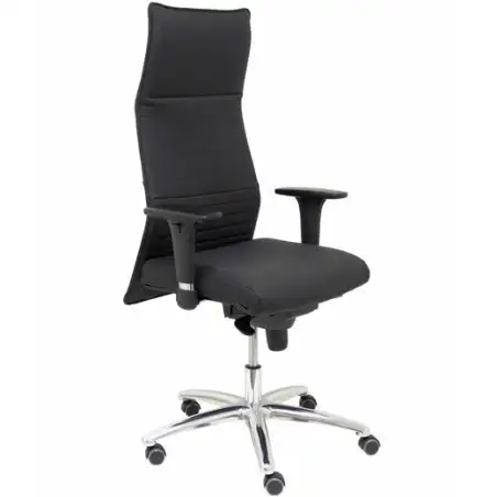 (206SPIELNE) PIQUERAS Y CRESPO SILLÓN ALBACETE GIRATORIO SINCRO BRAZOS REG. RUEDAS DE PARQUÉ TAPIZADO PIEL NEGRO