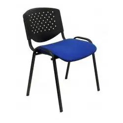 (PACK426PRARAN229) PIQUERAS Y CRESPO PACK DE 4 SILLAS FIJAS APILABLES PÉTROLA RESPALDO PVC NEGRO Y ASIENTO TAPIZADO ARAN AZUL