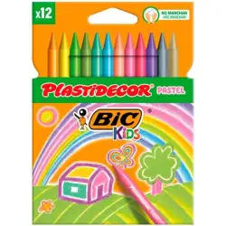 (9339613) PLASTIDECOR CERAS KIDS PASTEL COLORES SURTIDOS ESTUCHE 12 UD