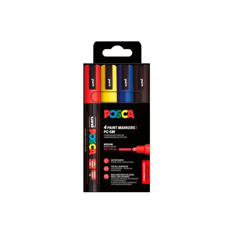 (18263468/302422322) POSCA MARCADOR PC-5M/4C NO PERMANENTE 1.8MM-2.5MM COLORES SURTIDOS BASIC -ESTUCHE 4U-