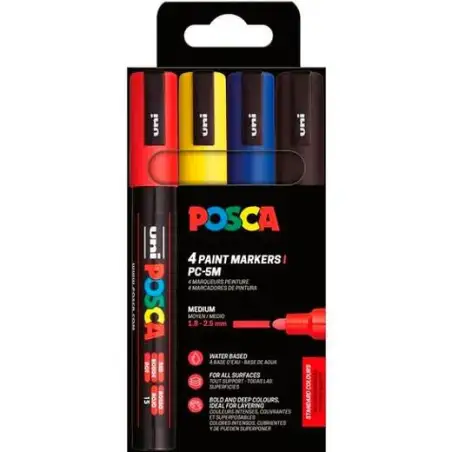 (18263468/302422322) POSCA MARCADOR PC-5M/4C NO PERMANENTE 1.8MM-2.5MM COLORES SURTIDOS BASIC -ESTUCHE 4U-